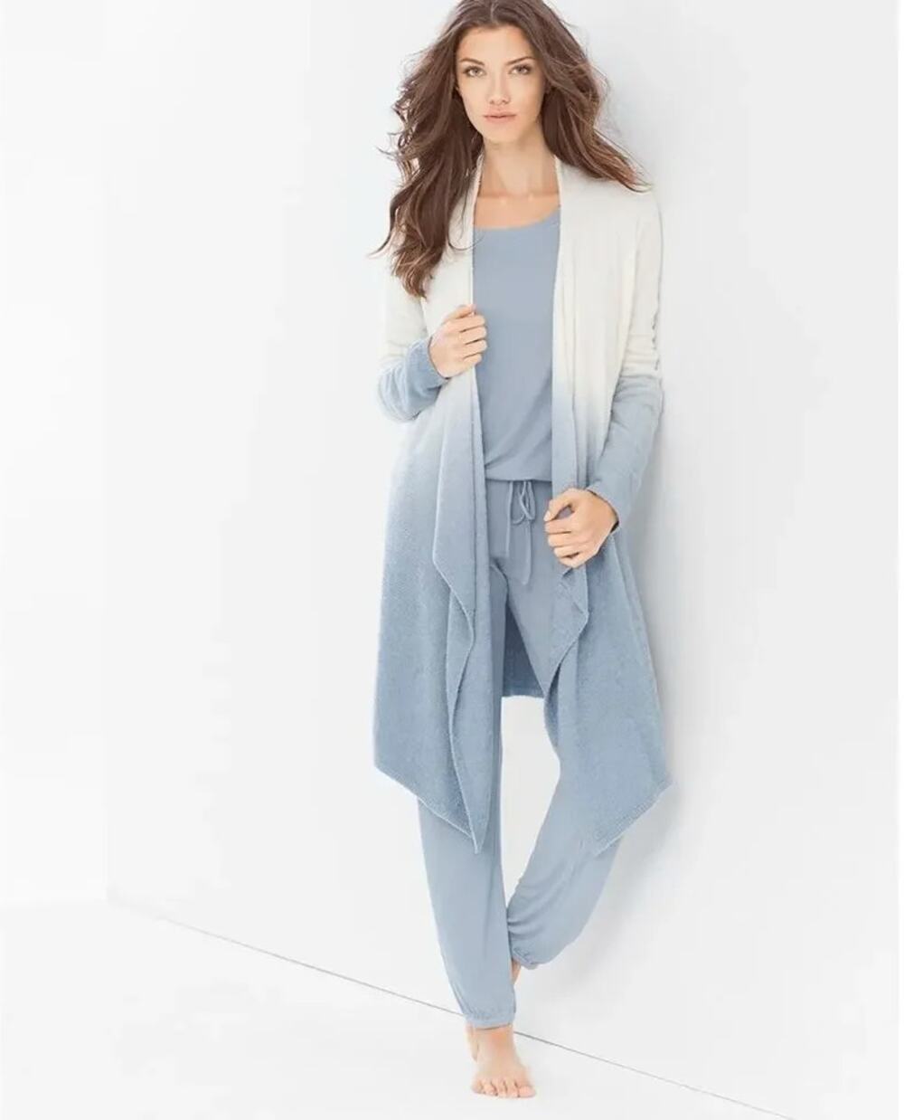Barefoot Dreams Bamboo Chic Lite Ombre Calypso Wrap Cardigan Sweater Blue L/XL